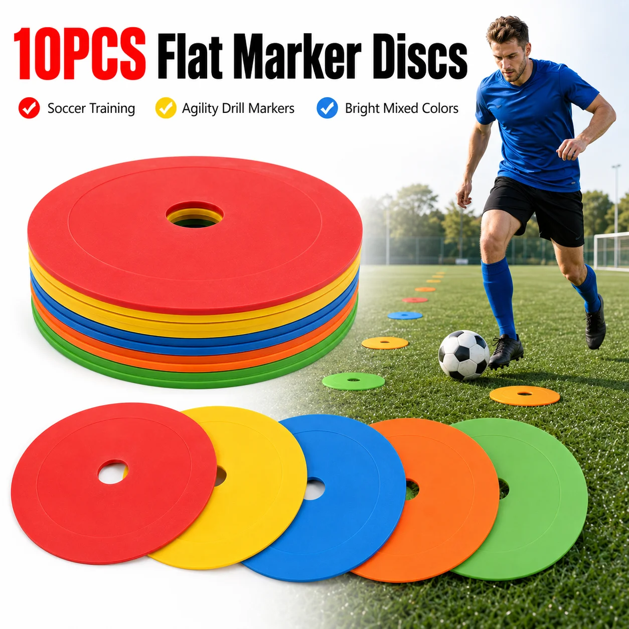 Football Training Cone - 10PCS TPE Soccer Training Marker Discs